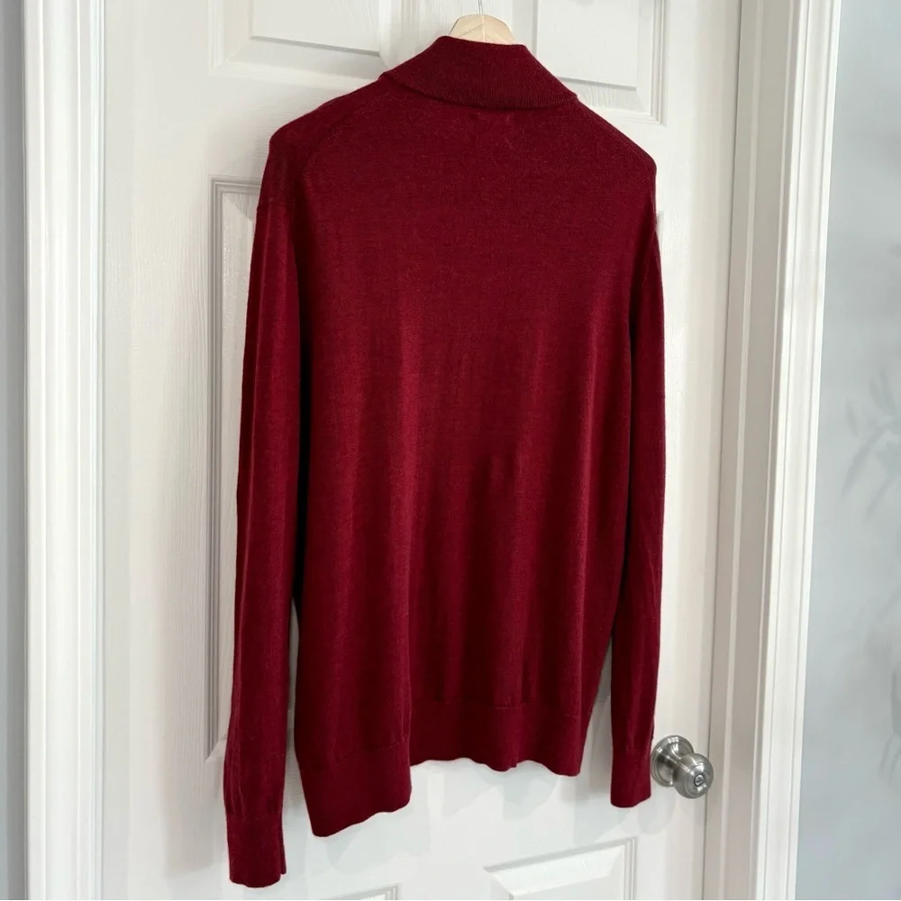 UNTUCKit 'Belguardo' Red 100% Extra Fine Merino Wool 1/4 Zip Sweater Men XL - Picture 7 of 12